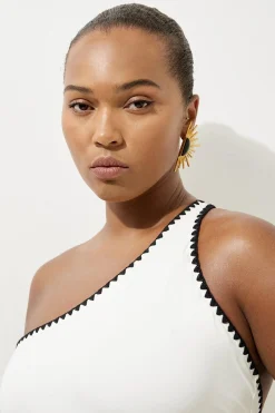 Maillot de bain grande taille à couture contrastante et à une épaule