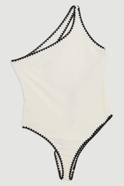Maillot de bain grande taille à couture contrastante et à une épaule
