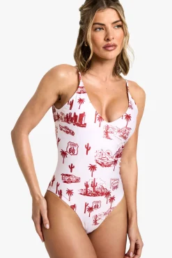 boohoo Maillot de bain imprimé façon moto<Femme Maillots De Bain|Tenues De Plage