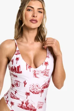 boohoo Maillot de bain imprimé façon moto<Femme Maillots De Bain|Tenues De Plage