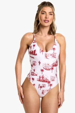 boohoo Maillot de bain imprimé façon moto<Femme Maillots De Bain|Tenues De Plage