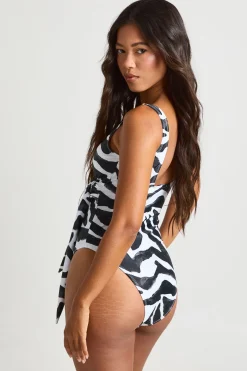 Maillot De Bain Imprimé Zèbre Avec Détail Croisé Et Contrôle Du Ventre