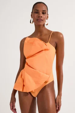 Maillot de bain jambe haute à volants dramatiques et à brides