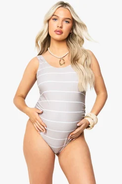 boohoo Maillot de bain maternité à rayures et froncé avec soutien pour le ventre<Femme Maillots De Bain