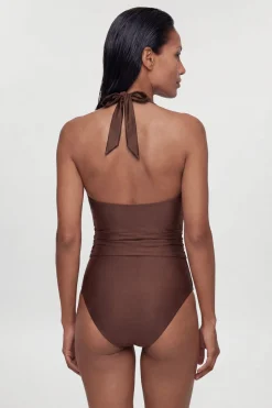Maillot De Bain Métallisé À Décolleté Plongeant Avec Col Licou Et Détail De Quincaillerie