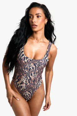 boohoo Maillot de Bain Petite Essentials à Encolure Carrée Imprimé Léopard<Femme Imprimé Léopard|Tenues De Plage