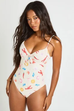 Maillot De Bain Plongeant À Armatures Imprimé Océan