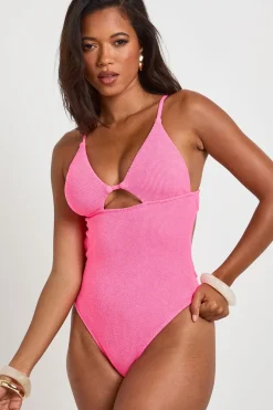 Maillot De Bain Plongeant Avec Découpe Trou De Serrure Et Texture Froissée