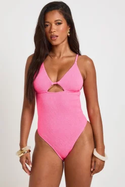 Maillot De Bain Plongeant Avec Découpe Trou De Serrure Et Texture Froissée