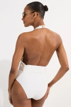 Maillot de bain plongeant à ceinture avec détails métalliques