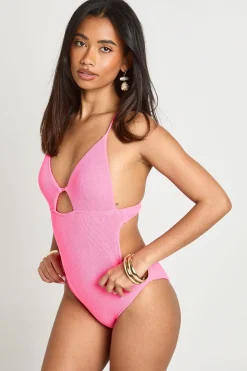 Maillot De Bain Plongeant À Découpe Trou De Serrure Et Texture Crinkle
