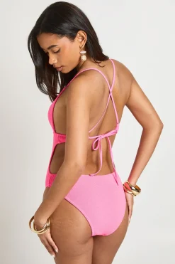 Maillot De Bain Plongeant À Découpe Trou De Serrure Et Texture Crinkle