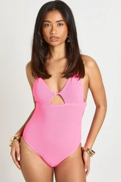 Maillot De Bain Plongeant À Découpe Trou De Serrure Et Texture Crinkle
