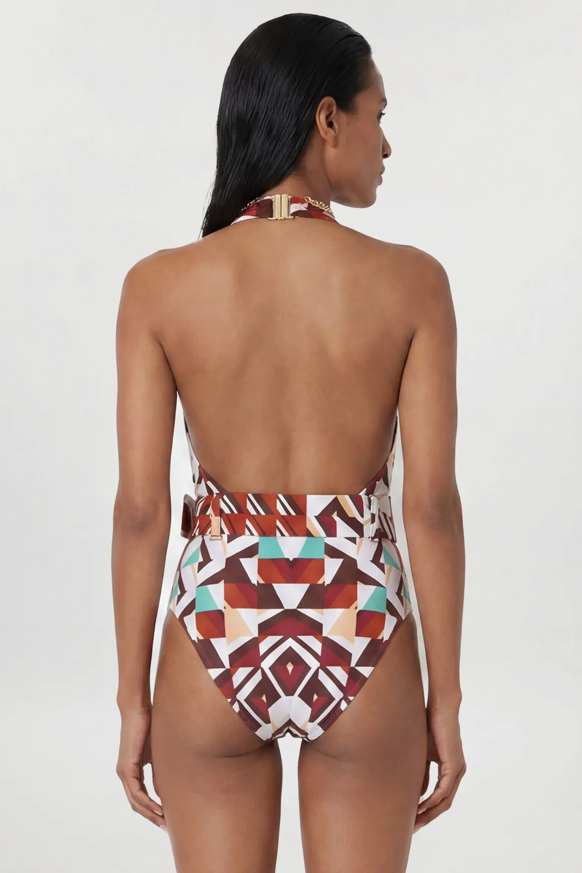 Maillot De Bain Plongeant Imprimé À Détail Chaîne