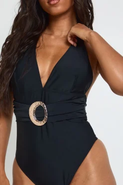 boohoo Maillot De Bain Plongeant À Taille Portefeuille Avec Détail Doré<Femme Maillots De Bain|Tenues De Plage