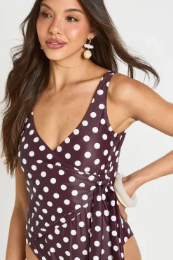 Maillot De Bain À Pois Avec Contrôle Du Ventre Et Détail Cache-cœur