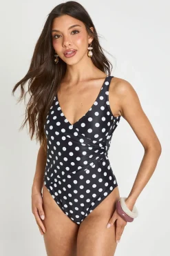 boohoo Maillot De Bain À Pois Avec Détail Drapé Et Effet Ventre Plat<Femme Tenues De Plage|Pois