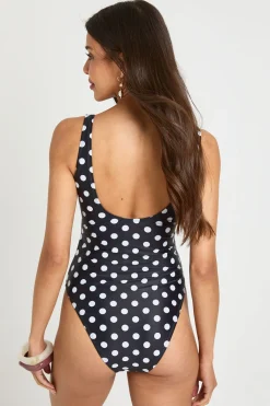 boohoo Maillot De Bain À Pois Avec Détail Drapé Et Effet Ventre Plat<Femme Tenues De Plage|Pois