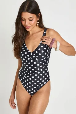 boohoo Maillot De Bain À Pois Avec Détail Drapé Et Effet Ventre Plat<Femme Tenues De Plage|Pois