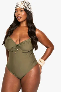 Maillot de bain sous armatures à bonnets ruched avec garniture en coquille