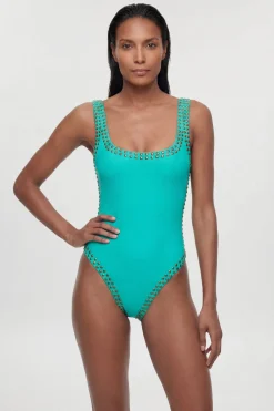 KarenMillen Maillot De Bain Taille Haute Bronze À Clous<Femme Maillots De Bain|Tenues De Plage