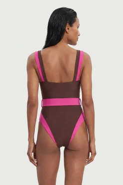 Maillot de bain taille haute à garniture contrastée