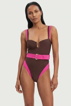 Maillot de bain taille haute à garniture contrastée