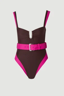 Maillot de bain taille haute à garniture contrastée