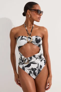 KarenMillen Maillot de bain Tall Slinky à imprimé palmier et découpes<Femme Maillots De Bain