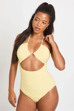 boohoo Maillot De Bain Texturé À Encolure Dos-nu Avec Découpes<Femme Maillots De Bain|Tenues De Plage