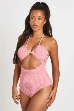 boohoo Maillot De Bain Texturé À Encolure Américaine Avec Découpes<Femme Maillots De Bain|Tenues De Plage