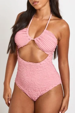boohoo Maillot De Bain Texturé À Encolure Américaine Avec Découpes<Femme Maillots De Bain|Tenues De Plage