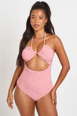 boohoo Maillot De Bain Texturé À Encolure Américaine Avec Découpes<Femme Maillots De Bain|Tenues De Plage