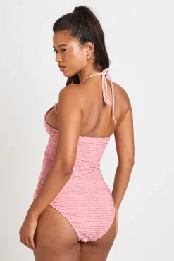 boohoo Maillot De Bain Texturé À Encolure Américaine Avec Découpes<Femme Maillots De Bain|Tenues De Plage