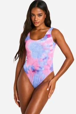 Maillot de bain tie-dye crinkle à encolure en creux