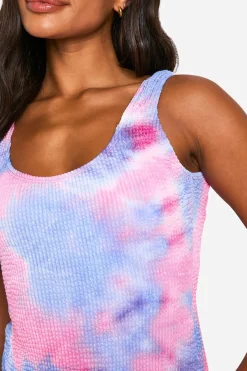 Maillot de bain tie-dye crinkle à encolure en creux