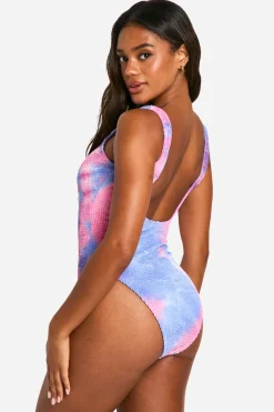 Maillot de bain tie-dye crinkle à encolure en creux