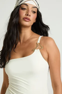 Maillot De Bain Une Épaule Avec Détail Bordure Dorée