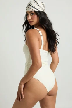 Maillot De Bain Une Épaule Avec Détail Bordure Dorée