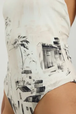 Maillot De Bain Une Épaule À Imprimé Paysage