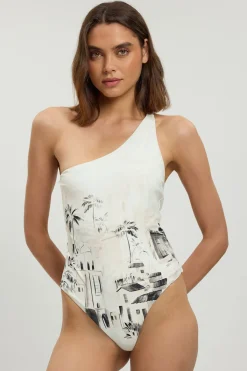 Maillot De Bain Une Épaule À Imprimé Paysage