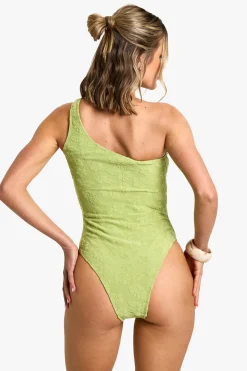 Maillot de bain à une épaule orné d'une fleur d'hibiscus embossée