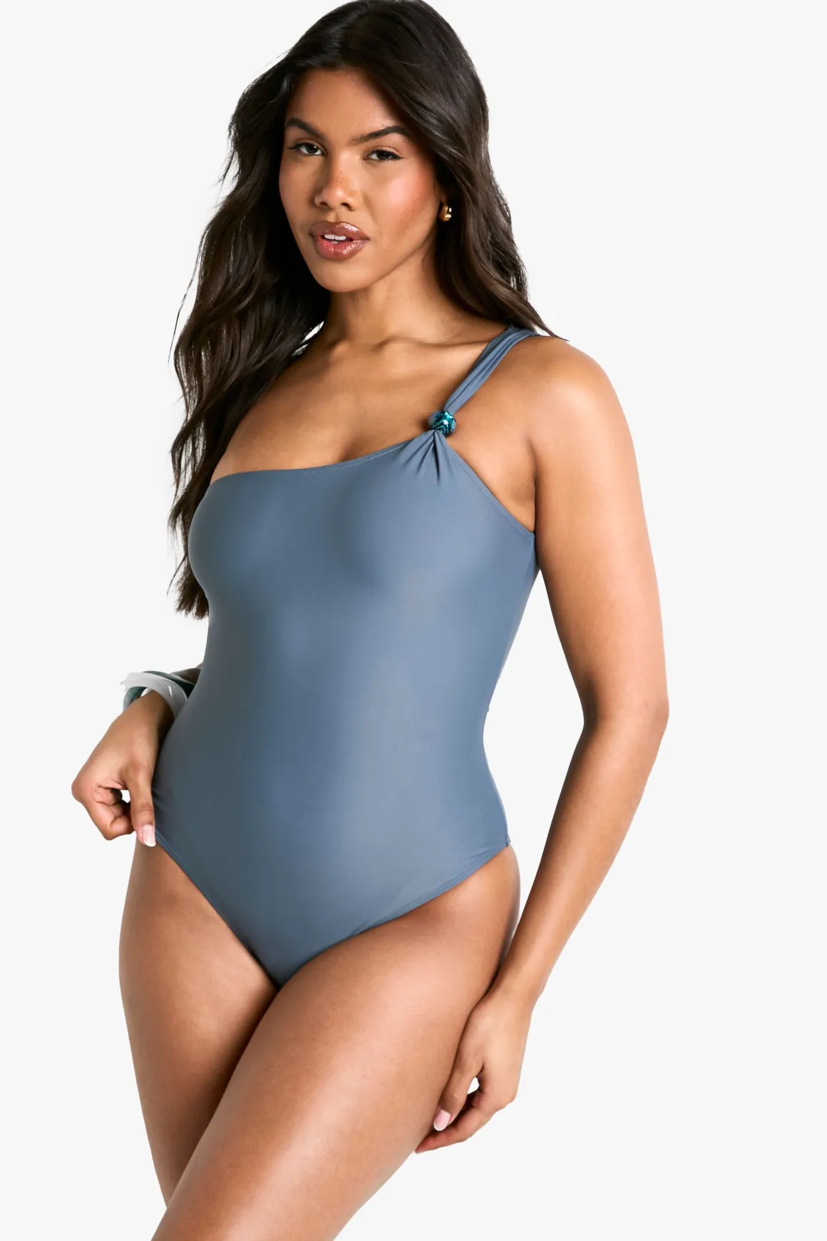 Maillot de bain à une épaule orné de perles