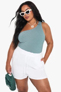 Maillot De Bain Une Épaule À Rayures Seersucker Grande Taille