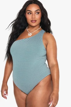 Maillot De Bain Une Épaule À Rayures Seersucker Grande Taille