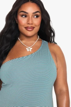 Maillot De Bain Une Épaule À Rayures Seersucker Grande Taille