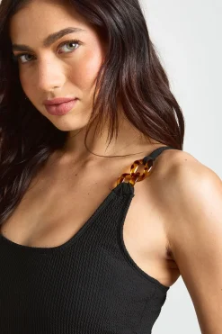 Maillot De Bain Une Pièce Échancré En Tissu Gaufré Avec Détail D'ornement Écaille De Tortue