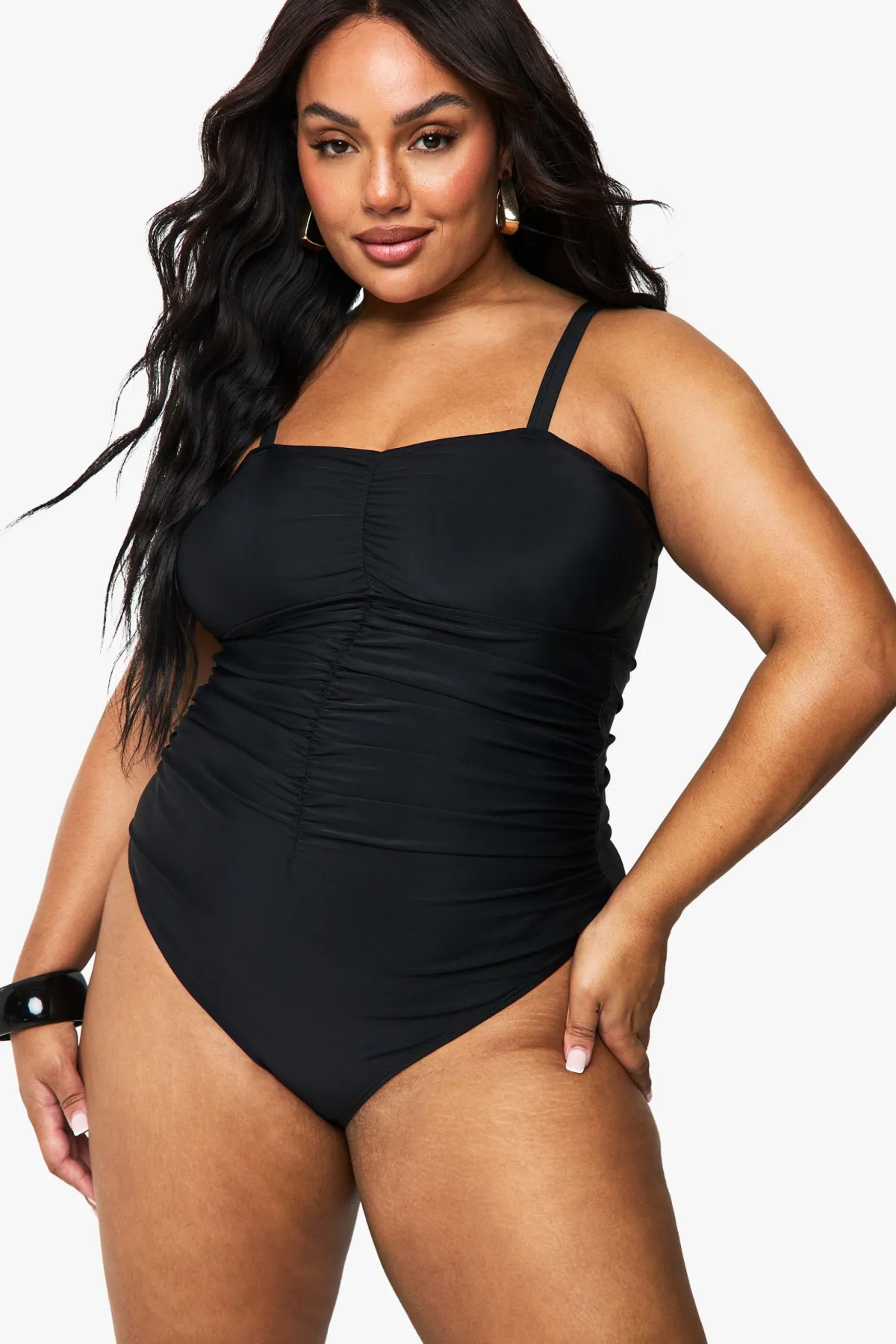 boohoo Maillot de bain une pièce à contrôle ventre avec devant froncé<Femme Maillots De Bain|Tenues De Plage