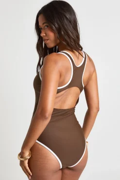 Maillot De Bain Une Pièce À Dos Nageur Avec Détails Contrastés Et Encolure Arrondie