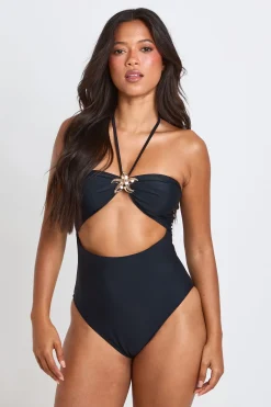 boohoo Maillot De Bain Une Pièce À Encolure Licou Avec Découpes Et Ornement Étoile De Mer<Femme Maillots De Bain|Tenues De Plage